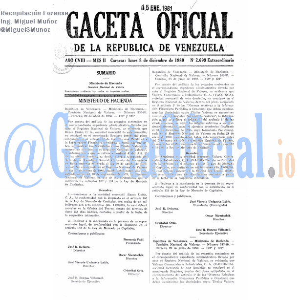Gaceta Oficial 2699 del 8 Diciembre 1980