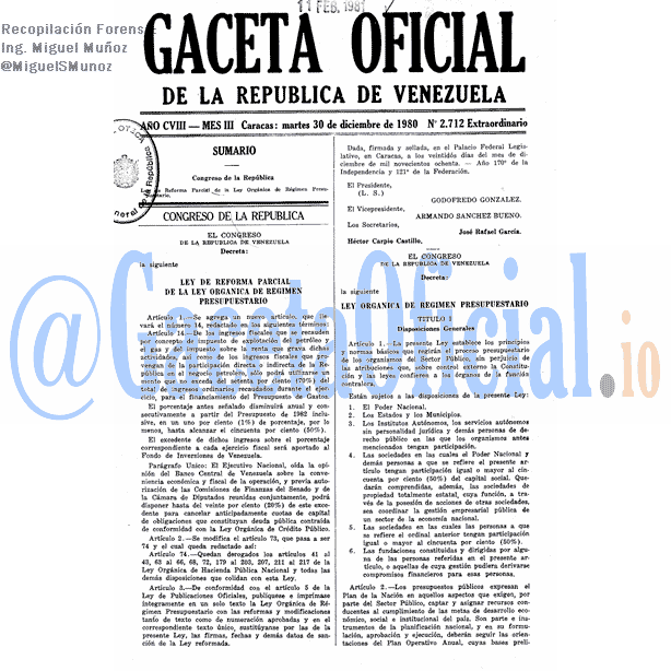 Gaceta Oficial 2712 del 30 Diciembre 1980