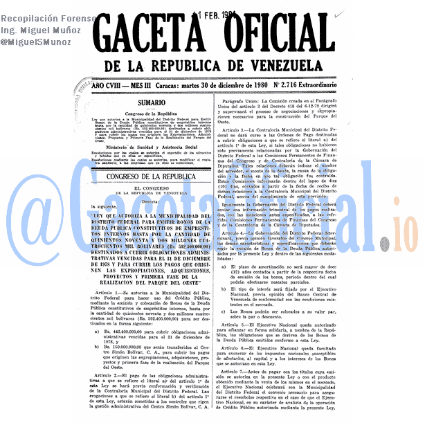 Gaceta Oficial 2716 del 30 Diciembre 1980