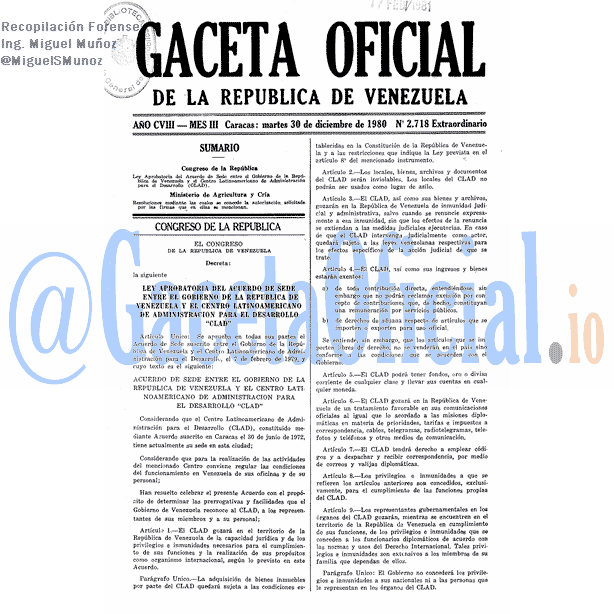 Gaceta Oficial 2718 del 30 Diciembre 1980