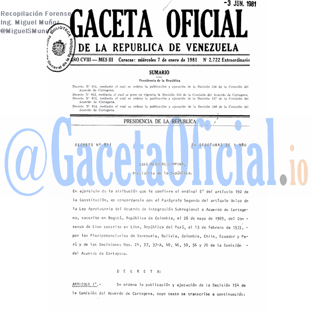 Gaceta Oficial 2722 del 7 Enero 1981