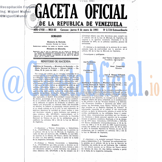 Gaceta Oficial 2724 del 8 Enero 1981