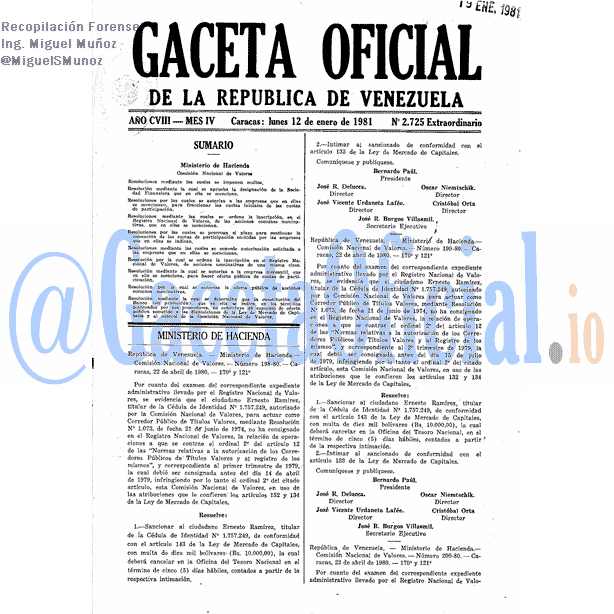 Gaceta Oficial 2725 del 12 Enero 1981