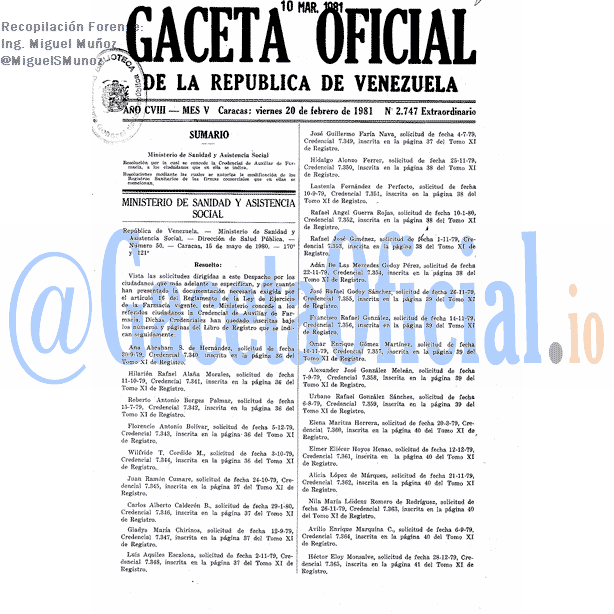 Gaceta Oficial 2747 del 20 Febrero 1981