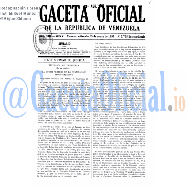 Gaceta Oficial 2758 del 25 Marzo 1981