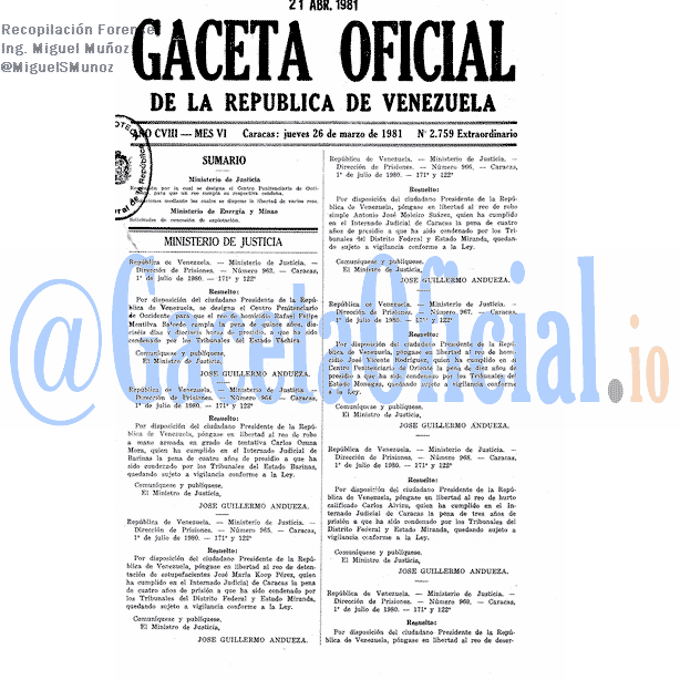 Gaceta Oficial 2759 del 26 Marzo 1981