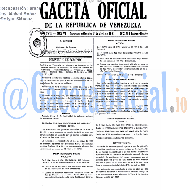 Gaceta Oficial 2764 del 1 Abril 1981