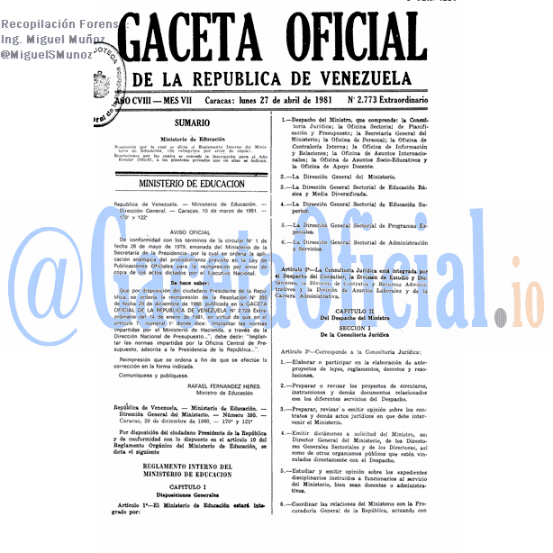 Gaceta Oficial 2773 del 27 Abril 1981
