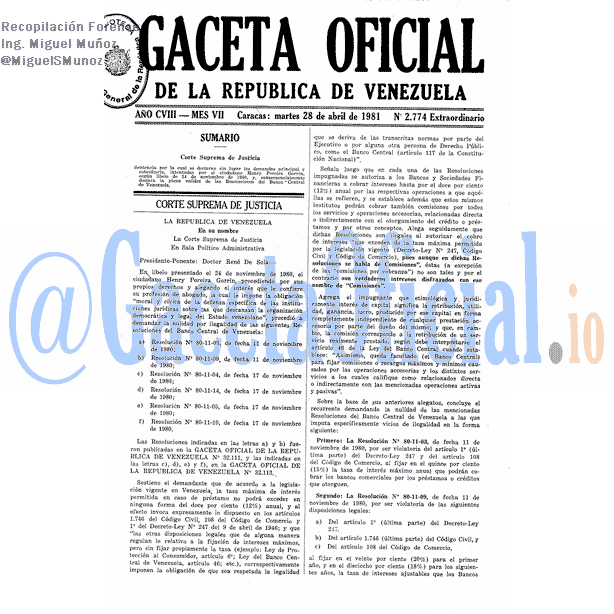 Gaceta Oficial 2774 del 28 Abril 1981