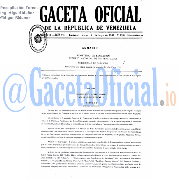 Gaceta Oficial 2781 del 19 Mayo 1981