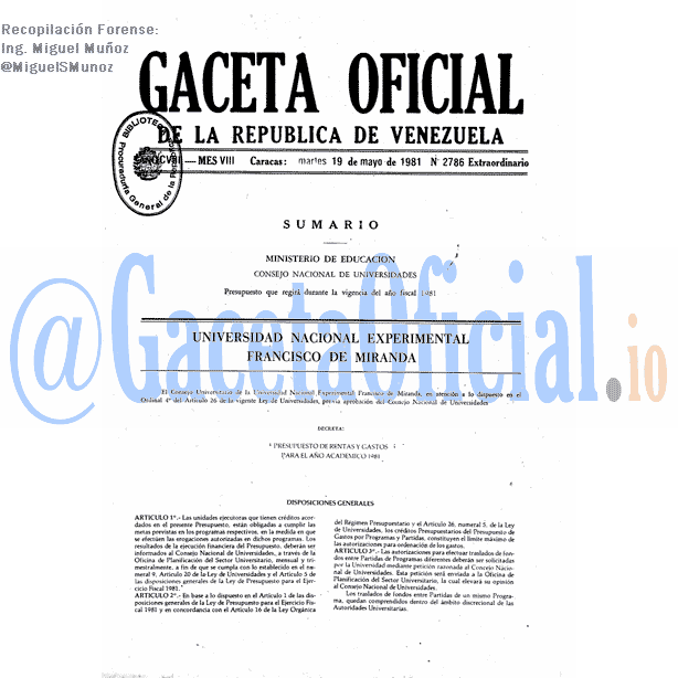 Gaceta Oficial 2786 del 19 Mayo 1981