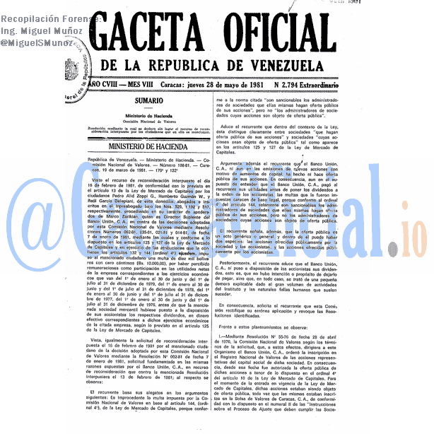 Gaceta Oficial 2794 del 28 Mayo 1981