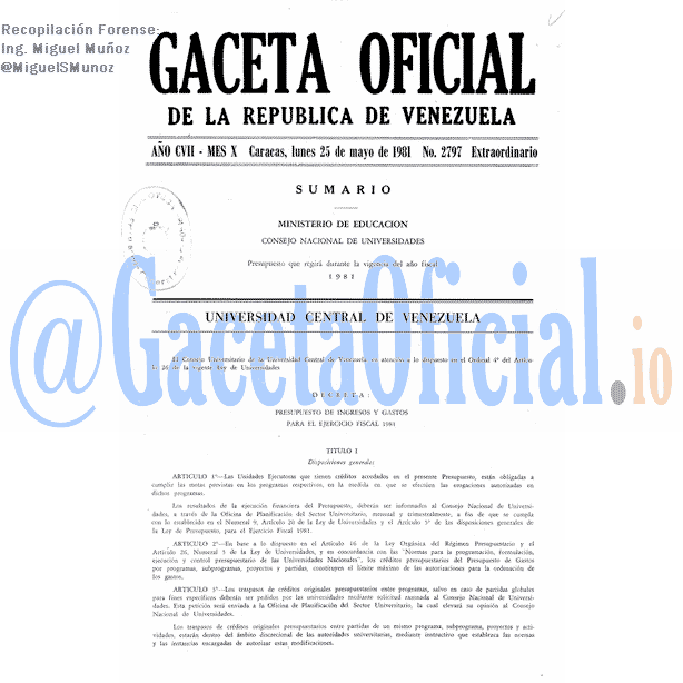 Gaceta Oficial 2797 del 25 Mayo 1981