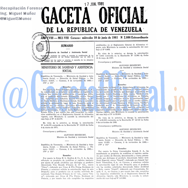 Gaceta Oficial 2806 del 10 Junio 1981