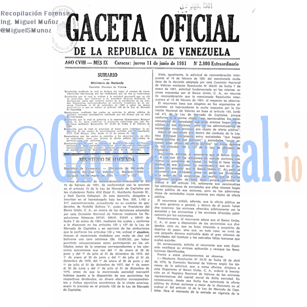Gaceta Oficial 2808 del 11 Junio 1981
