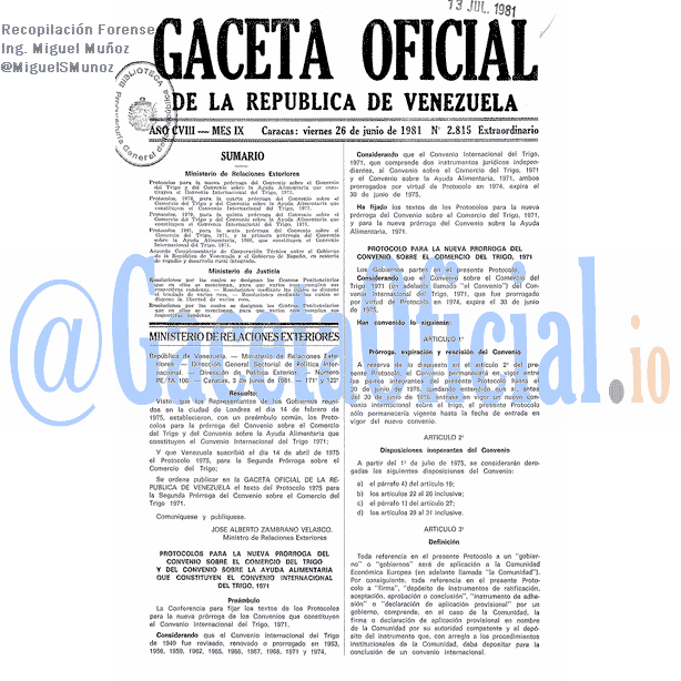 Gaceta Oficial 2815 del 26 Junio 1981