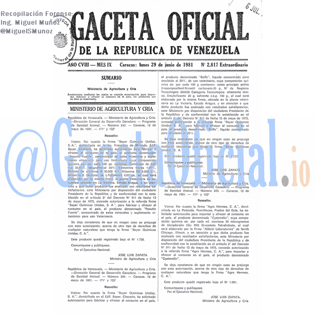 Gaceta Oficial 2817 del 29 Junio 1981