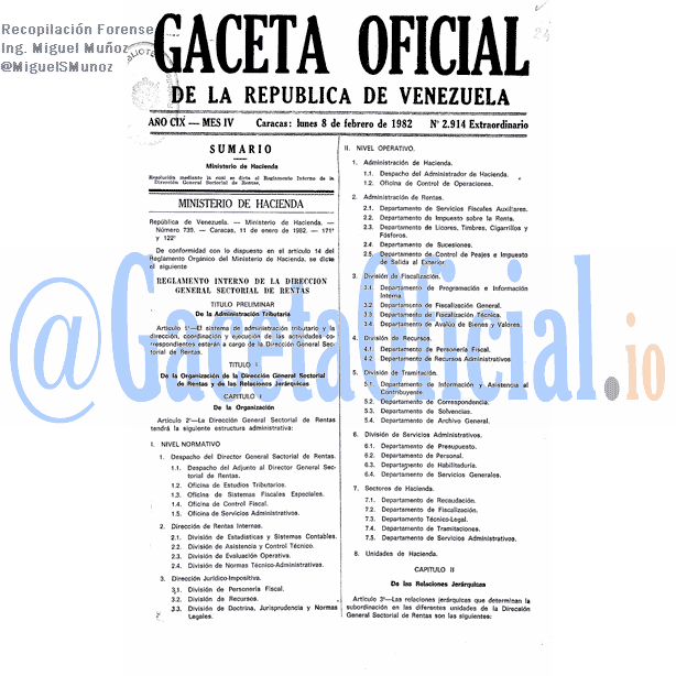 Gaceta Oficial 2914 del 8 Febrero 1982