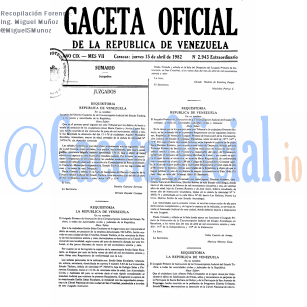 Gaceta Oficial 2943 del 15 Abril 1982