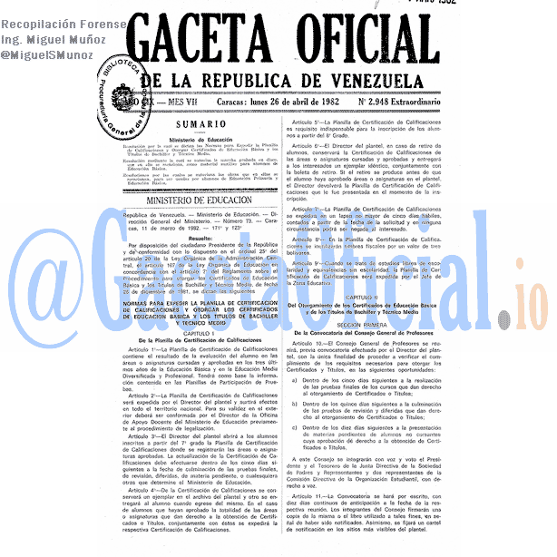Gaceta Oficial 2948 del 26 Abril 1982