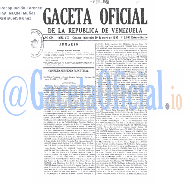 Gaceta Oficial 2961 del 19 Mayo 1982