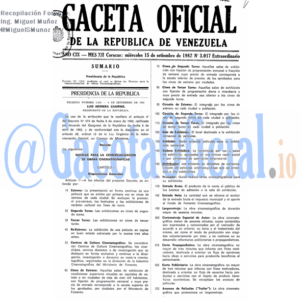 Gaceta Oficial 3017 del 15 Septiembre 1982