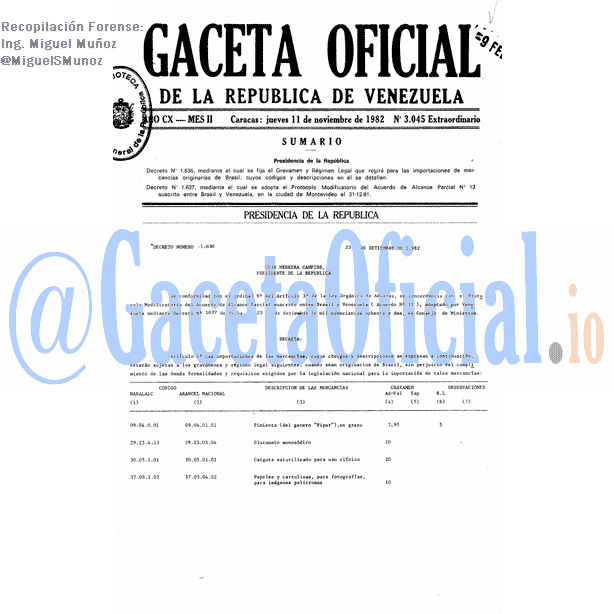 Gaceta Oficial 3045 del 11 Noviembre 1982