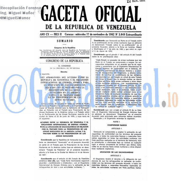 Gaceta Oficial 3049 del 17 Noviembre 1982