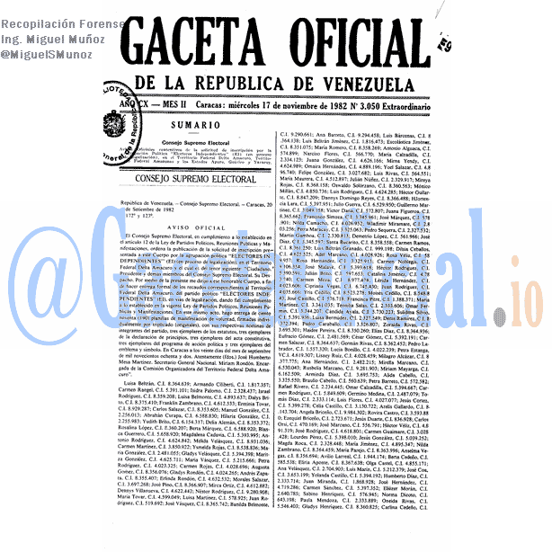 Gaceta Oficial 3050 del 17 Noviembre 1982