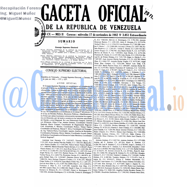 Gaceta Oficial 3051 del 17 Noviembre 1982