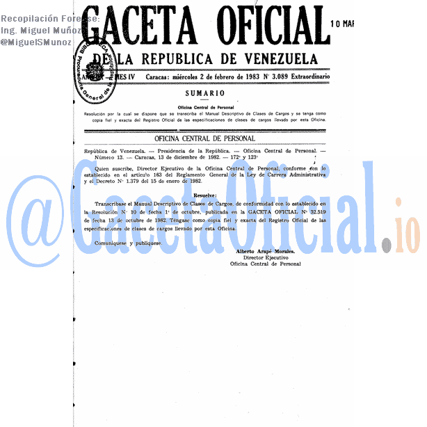 Gaceta Oficial 3089 del 2 Febrero 1983