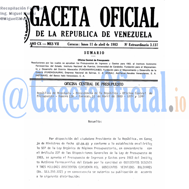 Gaceta Oficial 3137 del 11 Abril 1983