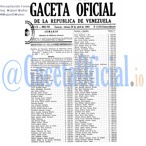 Gaceta Oficial 3154 del 29 Abril 1983