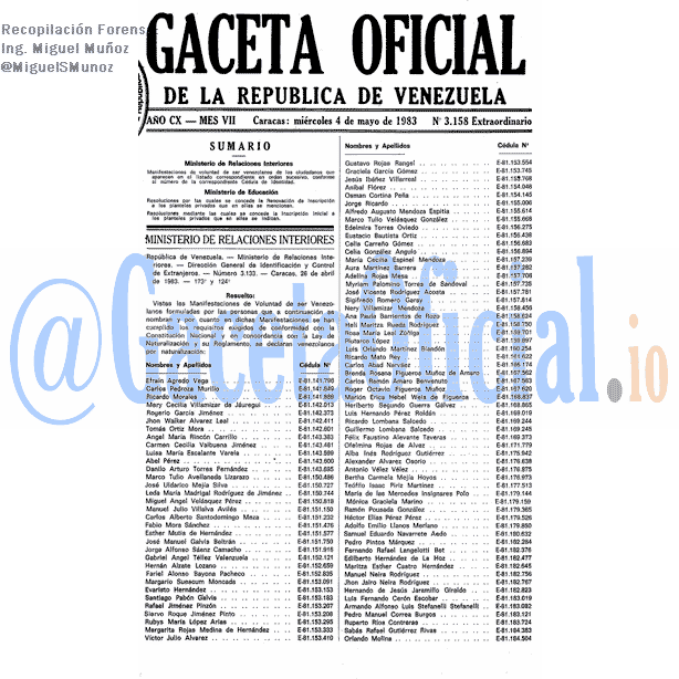 Gaceta Oficial 3158 del 4 Mayo 1983