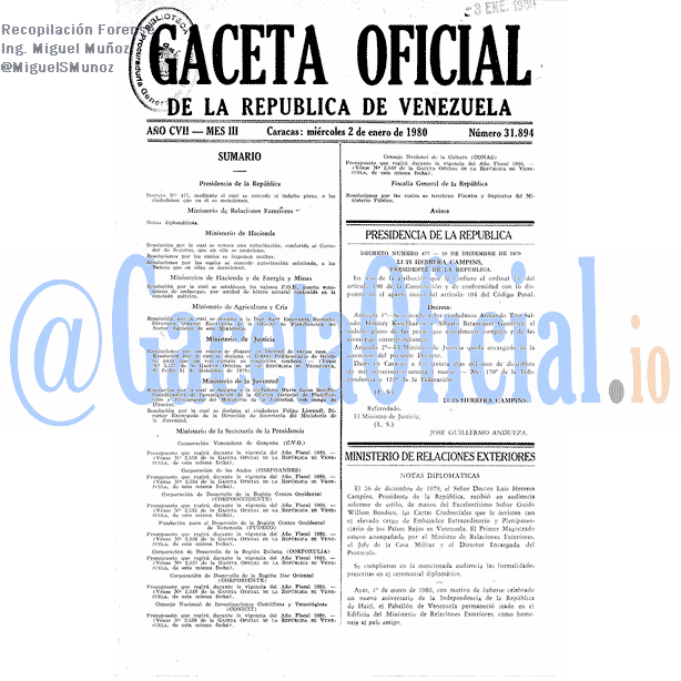 Gaceta Oficial 31894 del 2 Enero 1980