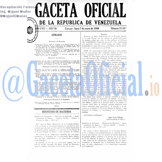 Gaceta Oficial 31897 del 7 Enero 1980