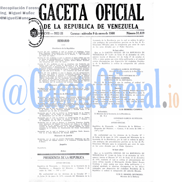 Gaceta Oficial 31899 del 9 Enero 1980