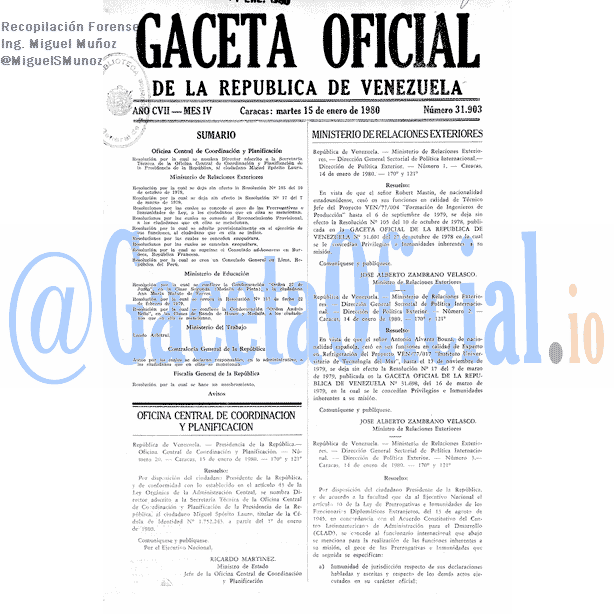 Gaceta Oficial 31903 del 15 Enero 1980