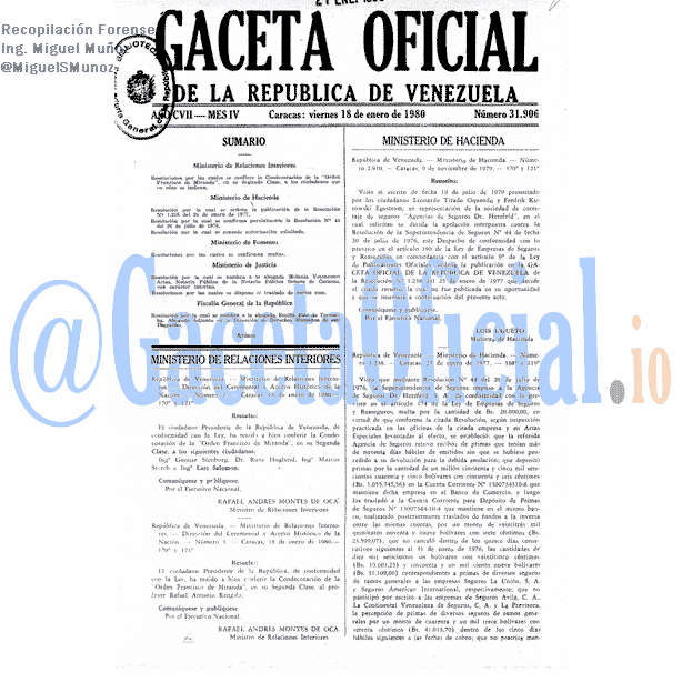 Gaceta Oficial 31906 del 18 Enero 1980