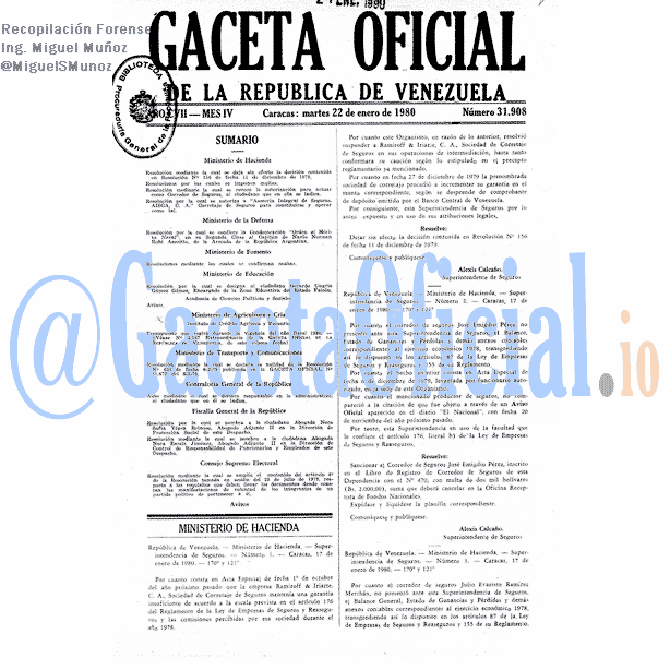 Gaceta Oficial 31908 del 22 Enero 1980