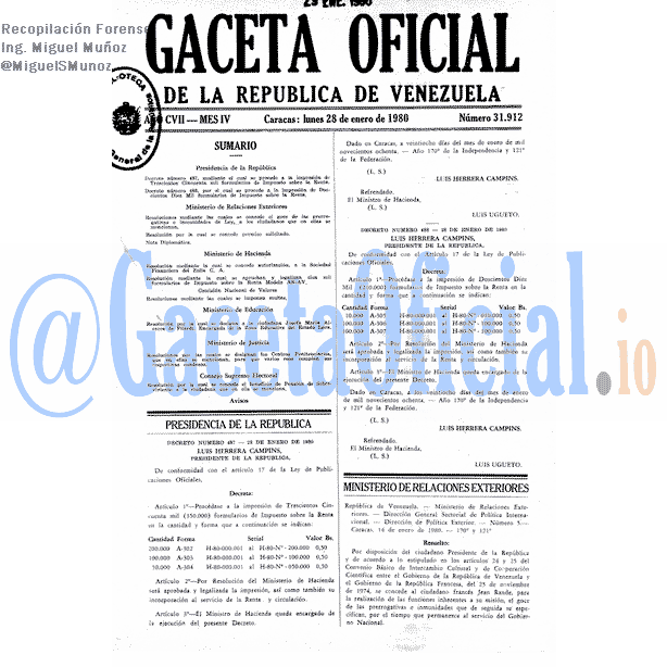 Gaceta Oficial 31912 del 28 Enero 1980