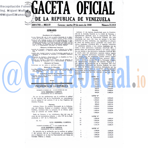 Gaceta Oficial 31913 del 29 Enero 1980