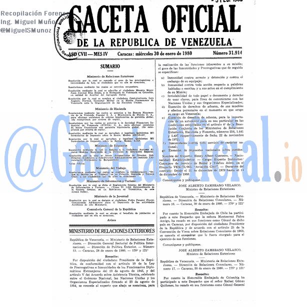Gaceta Oficial 31914 del 30 Enero 1980