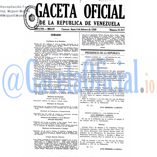 Gaceta Oficial 31917 del 4 Febrero 1980