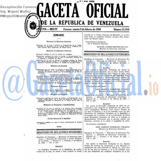 Gaceta Oficial 31918 del 5 Febrero 1980
