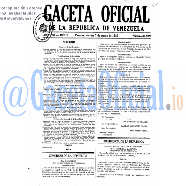 Gaceta Oficial 31939 del 7 Marzo 1980