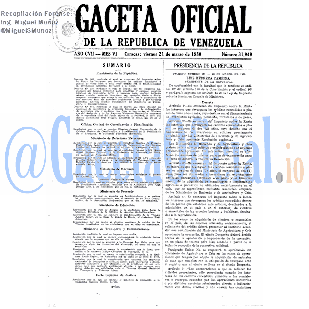Gaceta Oficial 31949 del 21 Marzo 1980