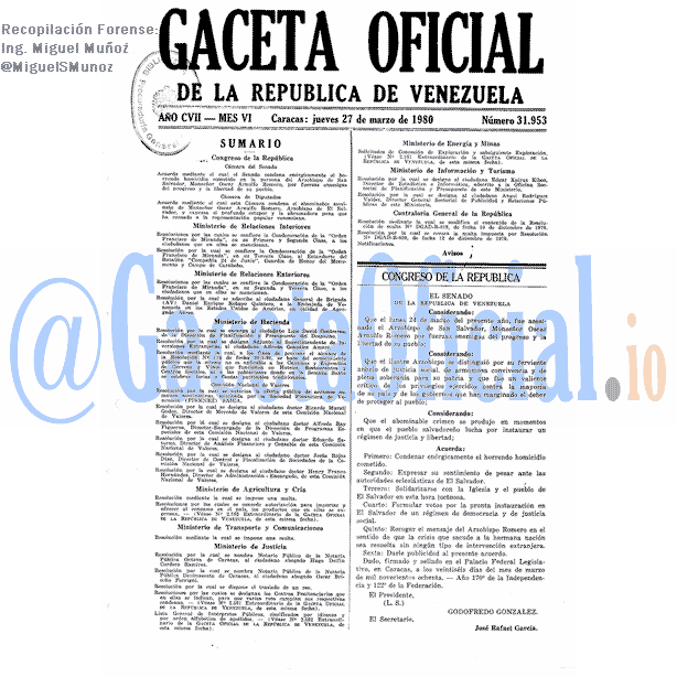 Gaceta Oficial 31953 del 27 Marzo 1980