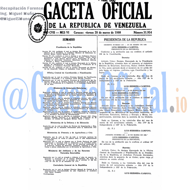 Gaceta Oficial 31954 del 28 Marzo 1980