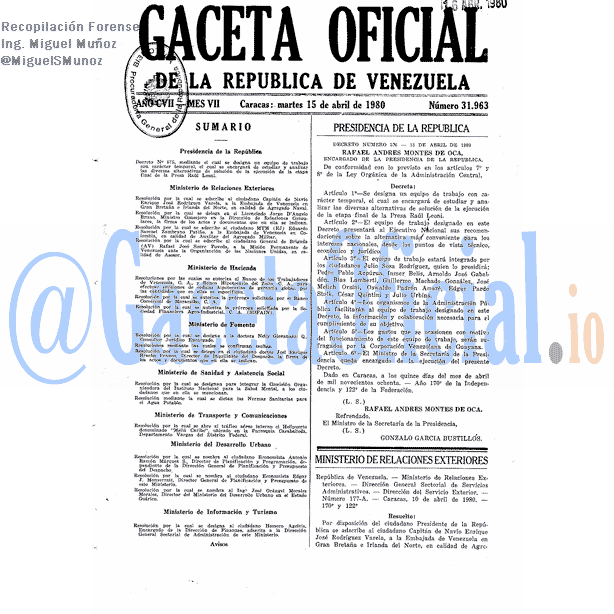 Gaceta Oficial 31963 del 15 Abril 1980